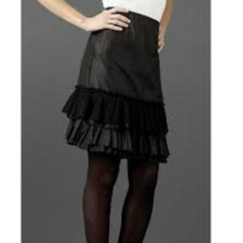 Eileen Fisher 100% Silk, Lined, Tiered Black Ruffle Skirt Size Medium